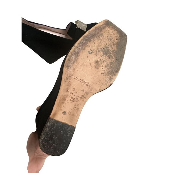 EMILIO PUCCI Vintage Gold Black Suede Loafers Wedges Size 38 / US 8 - Picture 5 of 8